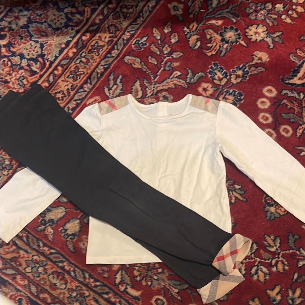 Burberry Kids White Top and Black Leggings Set
